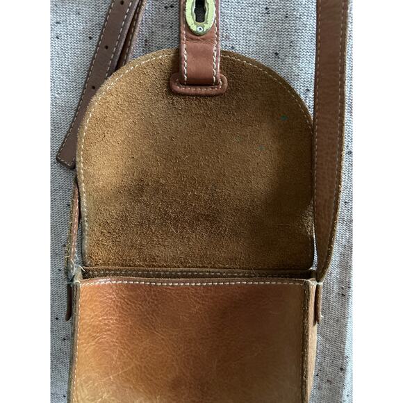 Vintage Fossil Turn Lock Brown Leather Crossbody VTG Flaw - Picture 8 of 9